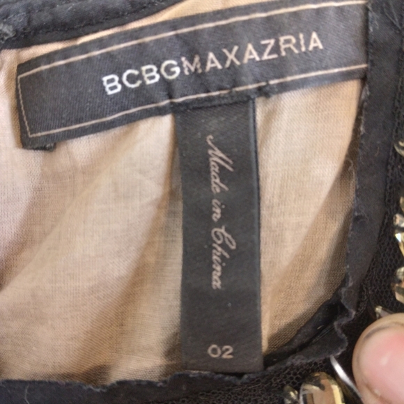 Size 2 BCBGMaxAzria Black and Nude Eyelet Dress Rhinestone Jeweled neckline - Picture 13 of 13